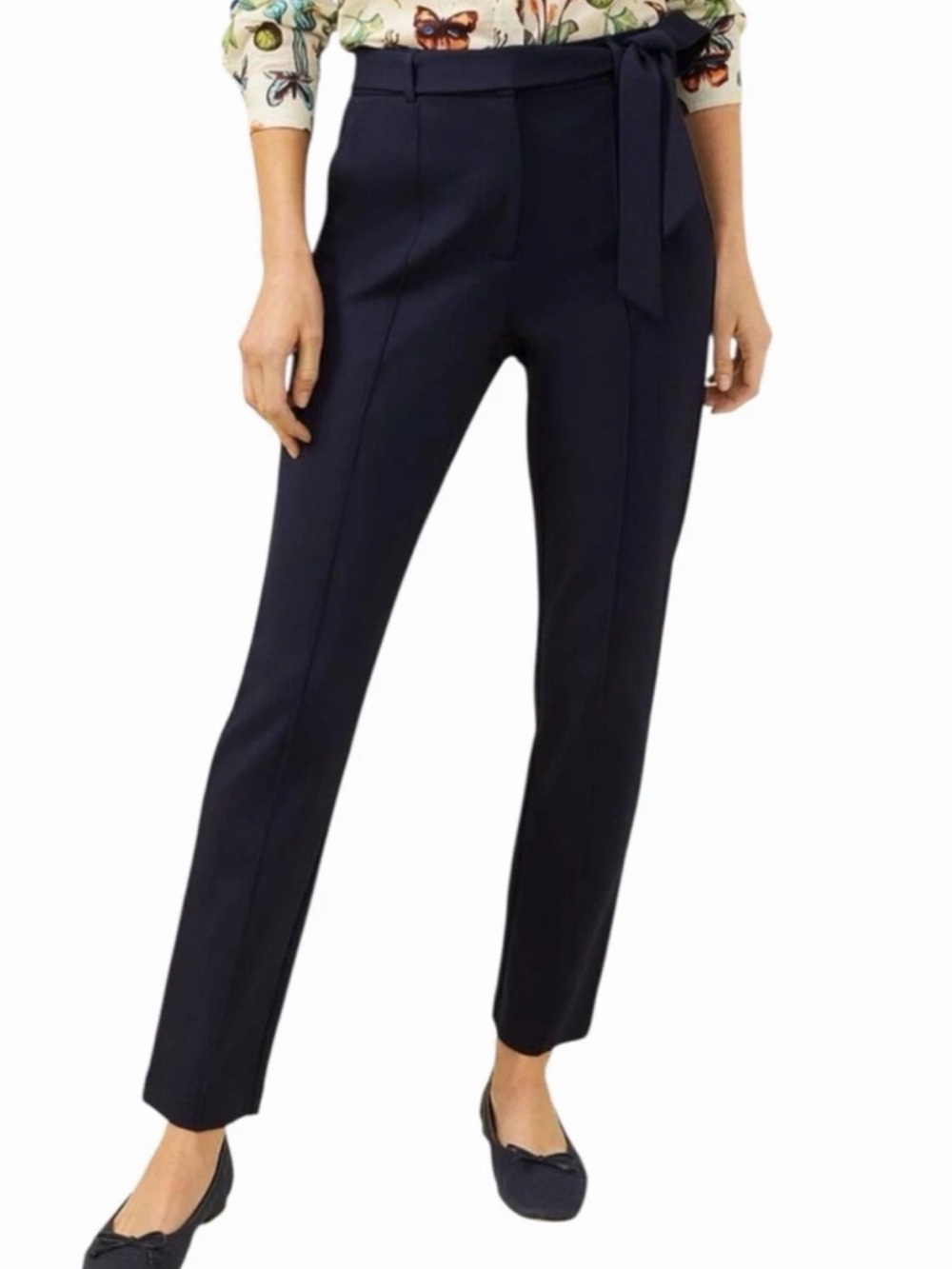 J.McLaughlin Tailored High-Waist Tie Belt Pants - Navy